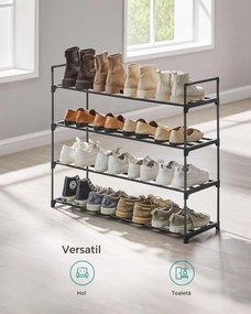 Raft pentru pantofi TORINO, 4 polițe, 30x92x74cm, negru SongmicsHome
