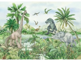 Tapet foto pentru copii Colourful Dino 252 x 182cm, 4 părți