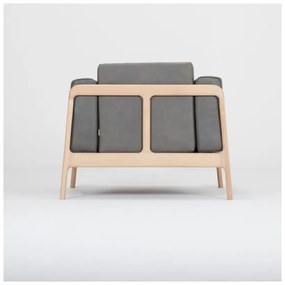 Fotoliu din piele bovină cu structură din lemn masiv de stejar Gazzda Fawn, gri închis