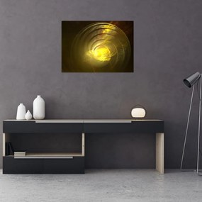Tablou pe sticlă cu spirala abstractă în galben (70x50 cm)