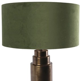 Lampă de masă Art Deco bronz cu abajur din catifea verde cu auriu 50 cm - Bruut