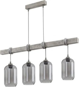 Brilagi - Lustru suspendat pe cablu WOOD GLASS 4xE27/60W/230V pin/gri/gri fumuriu