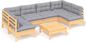 vidaXL Set mobilier grădină cu perne gri, 7 piese, lemn masiv de pin