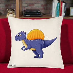 Perna Decorativa Spinozaur Kawaii, 40x40 cm, Crem Reliefat, Husa Detasabila, Perna Inclusa, BEKZ®