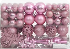 vidaXL Set globuri de Crăciun 111 buc., roz, polistiren