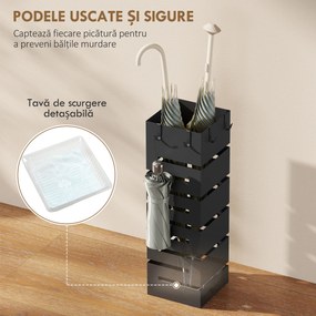 HOMCOM Suport pentru Umbrele Metalic cu 4 Cârlige și Tavă de Colectare a Picăturilor, Neagră | Aosom Romania