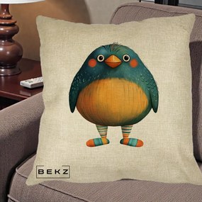 Perna Decorativa Pasare Teal cu Sosete Dunghi, 40x40 cm, Crem, Husa Detasabila, Perna Inclusa, BEKZ®