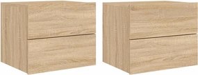 vidaXL Noptiere montate pe perete cu lumini LED, 2 buc., stejar sonoma