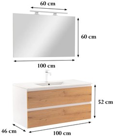 Mobilier complet de baie Vario Forte 100, stejar alb