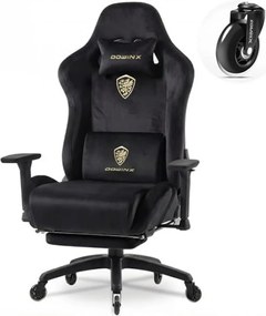 DOWINX 68A - Scaun Gaming Ergonomic, Extra-Lat și Construcție Heavy-Duty, Masaj in perna lombara, Material Textil respirabil, Suport picioare, Roti Silicon, Rezistent 150 kg, Negru