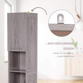 Kleankin Coloană Baie 2 Dulapuri 2 Rafturi Deschise MDF Suprafață Netedă 30x32x172.5cm Culoare Lemn | Aosom Romania