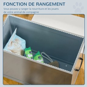 PawHut Boluri ridicate pentru câini bol dublu câine pisică Suport pentru boluri ridicat dim. 60L x 30W x 41H cm 2 boluri 2L mânere compartiment lemn gri | Aosom Romania
