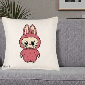 Perna Personalizata Labubu Roz Solo, 40x40 cm, Crem Reliefat, Husa Detasabila, Perna Inclusa, BEKZ®