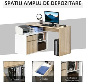Birou unghiular din lemn cu un sertar, un dulapior si doua rafturi deschise, din PAL 120x92x75.5cm HOMCOM | Aosom Romania