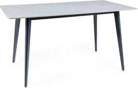 Masa IVY, alb cu efect de marmura/negru, ceramica/metal, 140x80x75 cm
