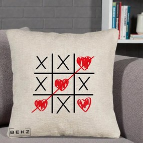 Cadou Romantic - Perna Personalizata Love Joc X si Inima cu Castigator Iubire, 40x40 cm, Bej Canapea, Husa Detasabila, Perna Inclusa, BEKZ®