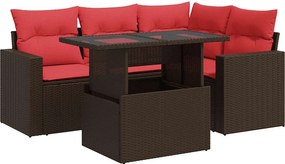 vidaXL Set canapele de grădină cu perne, 5 piese, maro, poliratan