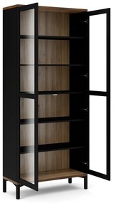 Vitrină neagră-în culoare naturală cu aspect de lemn de nuc 89x203x36 cm Roomers – Tvilum