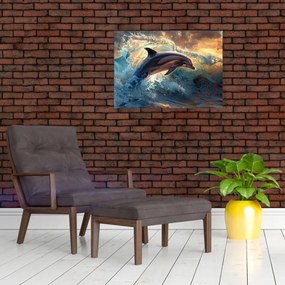 Tablou pe sticlă - Delfin, ilustrații (70x50 cm)