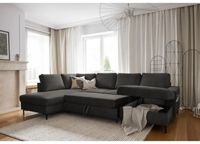 Colțar gri închis extensibil cu tapițerie din catifea reiată (cu colț pe partea stângă ) Lofty Lilly – Miuform