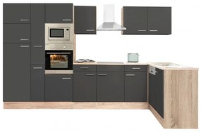 Mobilă de bucătărie de colț Yorki 370, corp din stejar sonoma, cu față antracit satinat