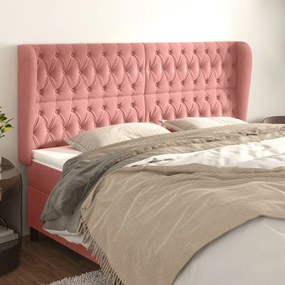 3118363 vidaXL Tăblie de pat cu aripioare, roz, 203x23x118/128 cm, catifea