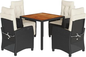 vidaXL Set mobilier de grădină cu perne, 5 piese, negru, poliratan