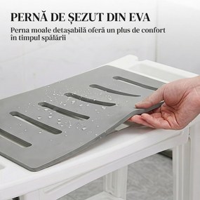 HOMCOM Bancă de Duș cu 2 Niveluri și Raft, Alb și Gri | Aosom Romania