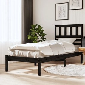 Cadru de pat Small Single, negru, 75x190 cm, lemn masiv de pin Negru, 75 x 190 cm