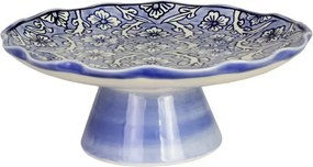 Platou pe picior din ceramică pictată manual, Ø 25 x H 9 cm, albastru, „Miranda"