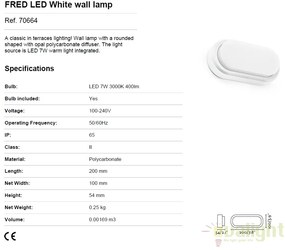 Aplica de perete LED terasa exterior FRED alba 70664