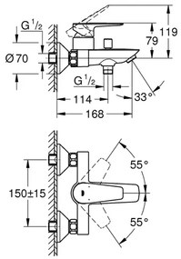 Baterie cada - dus Grohe BauEdge New crom