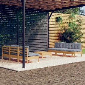 3096093 vidaXL Set mobilier grădină cu perne gri, 7 piese, lemn masiv de pin