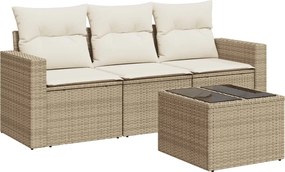 vidaXL Set canapele de grădină, 4 piese, cu perne, bej, poliratan