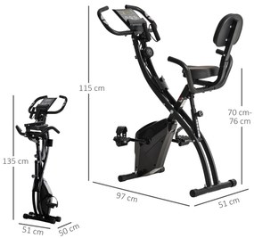 HOMCOM Bicicletă Pliabilă 2 în 1 cu Rezistență Magnetică Reglabilă pe 8 Nivele, 105x48x118 cm, Negru | Aosom Romania