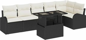 vidaXL Set de canapele pentru grădină 7 pcs negru și crem poliratan