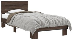 845741 vidaXL Cadru de pat, stejar maro, 100x200 cm, lemn prelucrat și metal