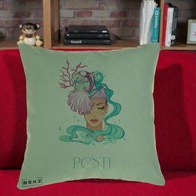 Perna Personalizata Zodiac Pesti Cowgirl, 40x40 cm, Verde, Husa Detasabila, Perna Inclusa, BEKZ®