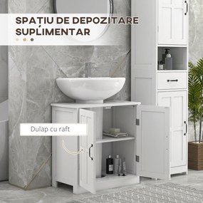 kleankin Dulap pentru Chiuvetă cu Piedestal, Dulap Sub Chiuvetă cu 2 Uși și Raft Reglabil, Dulap de Baie cu Decupaj în Formă de U, Alb | Aosom Romania