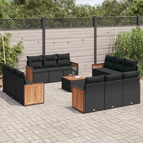 vidaXL Set mobilier de grădină cu perne, 13 piese, negru, poliratan