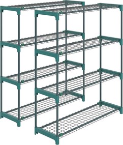 Outsunny Raft pentru Plante pe 4 Niveluri, Set de 2 Suporturi pentru Plante, din Oțel cu Catarame pentru Montaj Ușor, Expunere Ghivece Grădină și Balcon, 90x28x104 cm | Aosom Romania