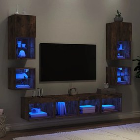 vidaXL Unități de perete TV cu LED-uri, 8 piese, stejar fumuriu, lemn