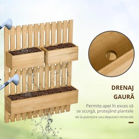 Jardiniera pentru exterior din lemn cu 3 ghivece detasabile, jardiniera verticala cu orificii de scurgere, 60x16x80cm | AOSOM RO
