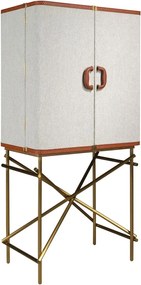 Bufet inalt LUX design italian, Tesatura gri deschis, Piele, Metal Golden