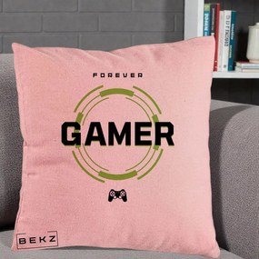 Perna Personalizata Forever Gamer, 40x40 cm, Roz, Husa Detasabila, Perna Inclusa, BEKZ®