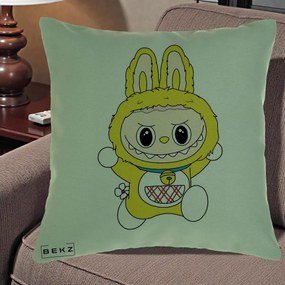 Perna Personalizata Labubu Galben Doraemon, 40x40 cm, Verde, Husa Detasabila, Perna Inclusa, BEKZ®