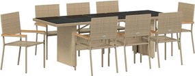 vidaXL Set de masă pentru grădină 9 pcs Bej poliratan
