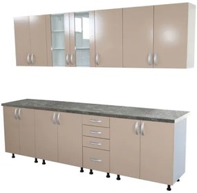 Bucatarie Zebra 260 cm din PAL Cappuccino cu blat termoizolant gri