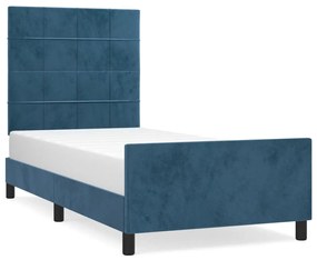 Cadru de pat cu tablie, albastru inchis, 90x200 cm, catifea Albastru inchis, 90 x 200 cm, Cu blocuri patrate