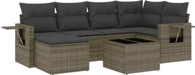 vidaXL Set canapele de grădină, 7 piese, cu perne, gri, poliratan